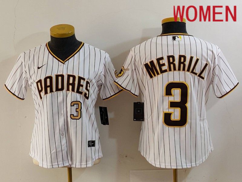 Women San Diego Padres #3 Merrill White stripe Nike Game 2024 MLB Jersey style 7261